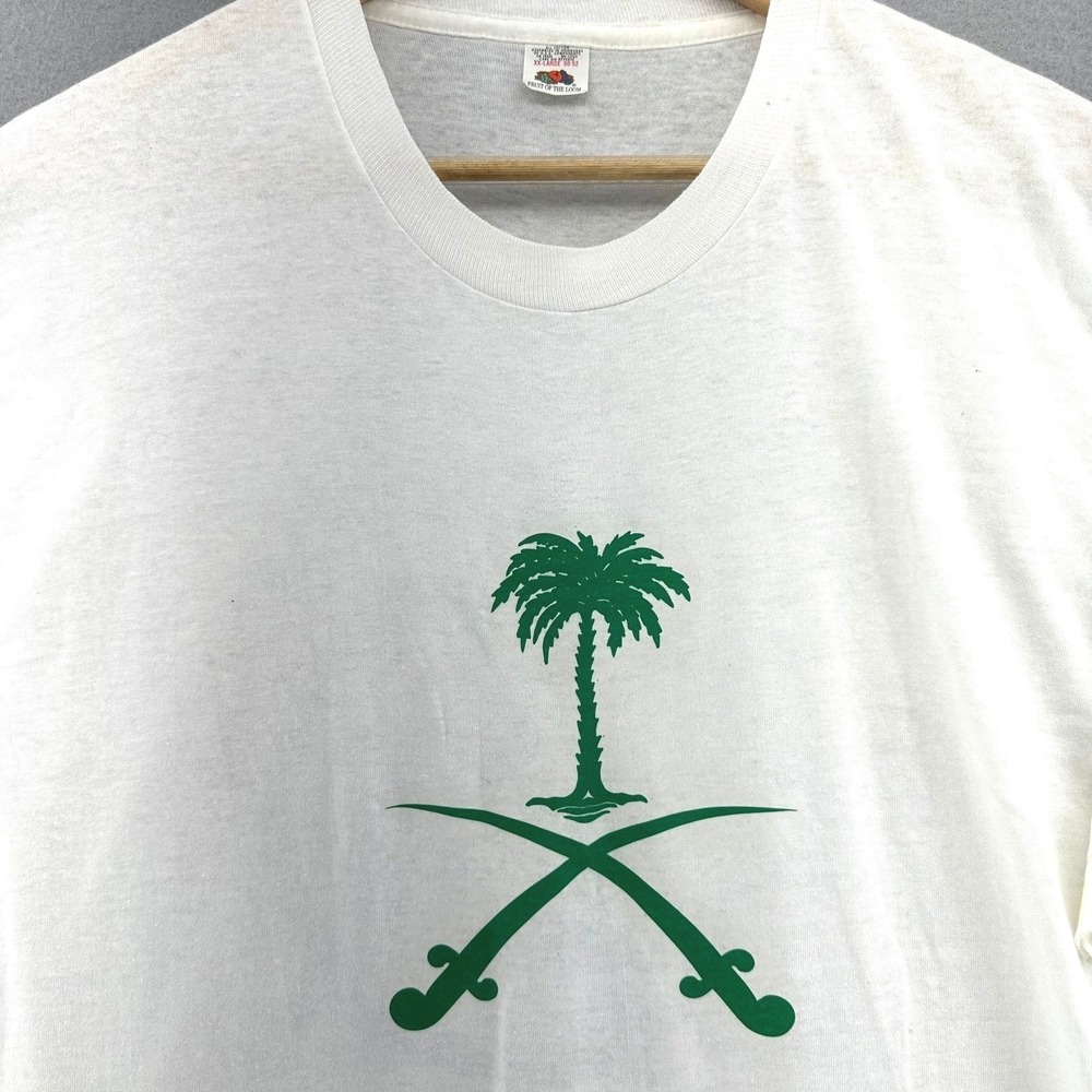 90s Saudi Arabia Arabian American Oil Co. Palm Tree Swords XXL Single Stitch VTG